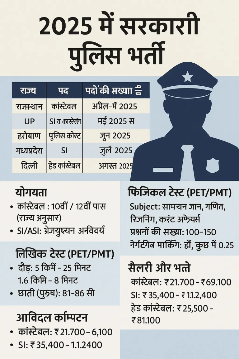 2025 की सबसे बड़ी पुलिस भर्ती: जानिए पद, योग्यता, चयन प्रक्रिया और सैलरी की पूरी जानकारी
